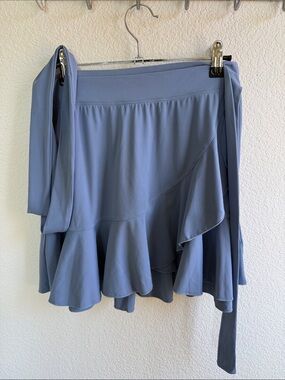 Light Blue Ruffled Wrap Skirt - Women